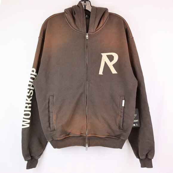 NWT REPRESENT Masking Tape Initial Zip Hoodie in Cedar Size Small